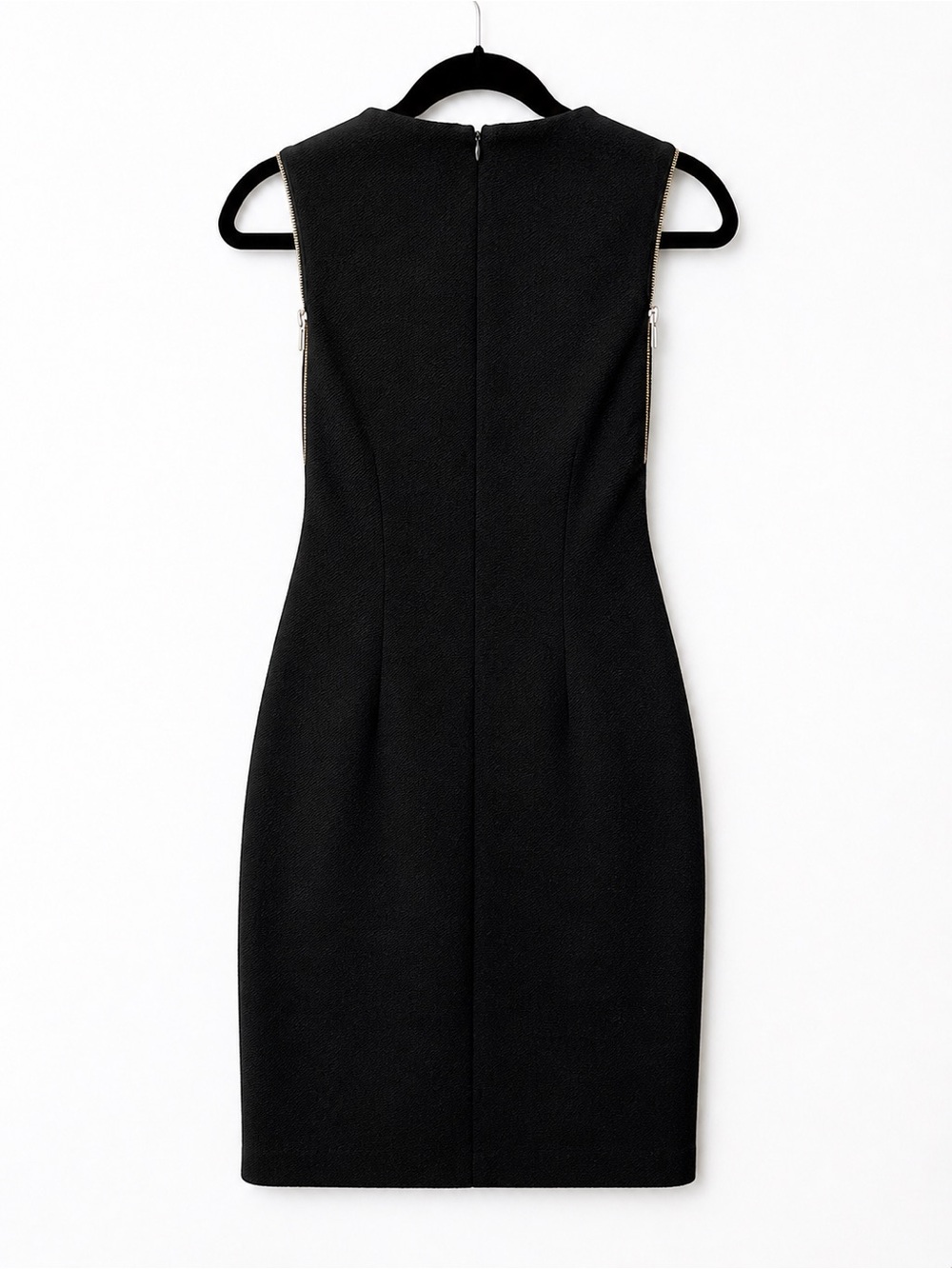 Express Black Textured Sheath Dress Gold Zip Sleeveless Career Chic S